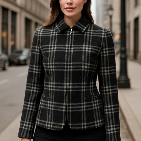 Jones New York Black Plaid Wool Blend Zip Jacket – Size 6 - Picture 16 of 16